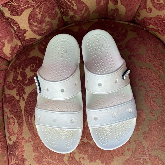 Crocs White Slides Unisex Comfort Sandals Men 9 Women 11 - Picture 2 of 5